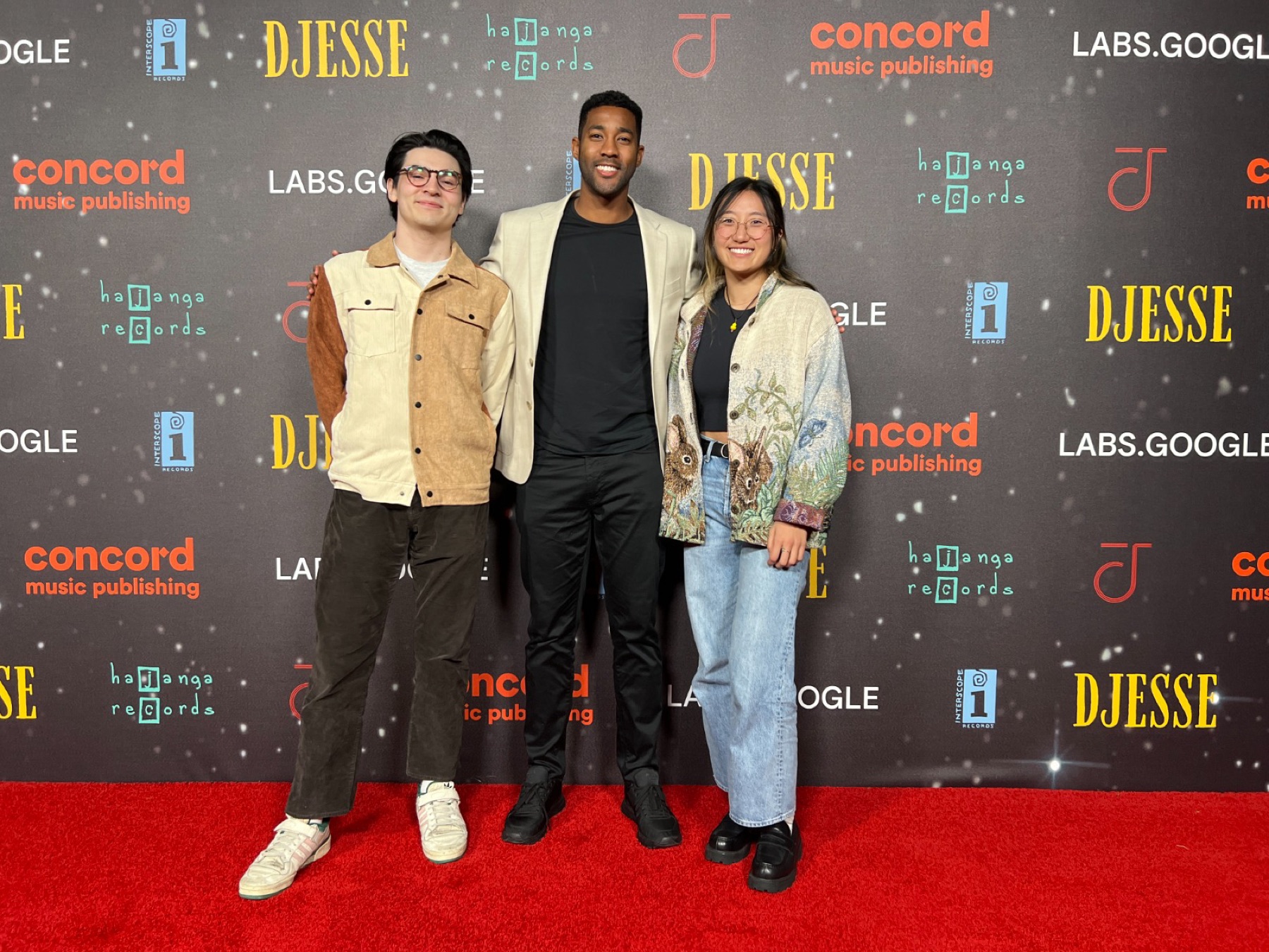 Tahj with two guests at the Google Labs and Djesse event