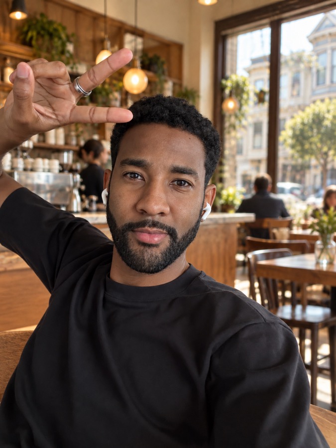 Tahj Atkinson at a café